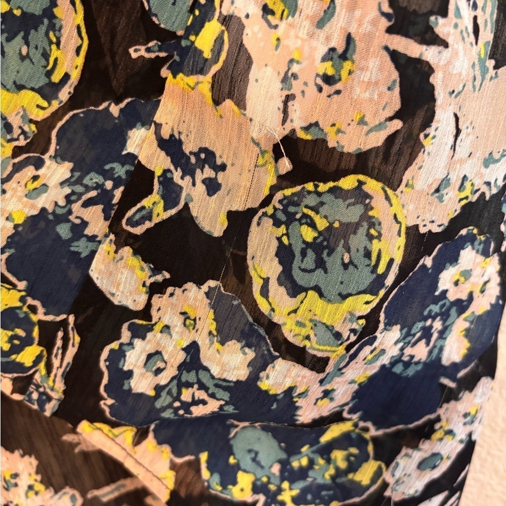 Fun 2 Fun Navy Teal Flutter Sleeve V-Neck Sheer Floral Boho Blouse Size Small - Picture 10 of 11